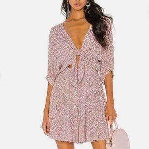 Faithfull The Brand Marigot Dress Pink Azalea Floral Tie Front 3/4 Sleeve size 6